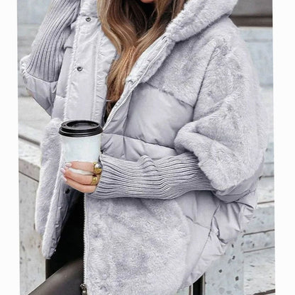 Chaqueta de invierno acolchada oversize para mujer con capucha y pelo sintético