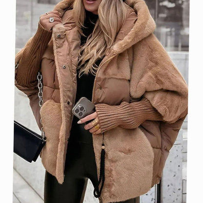 Chaqueta de invierno acolchada oversize para mujer con capucha y pelo sintético