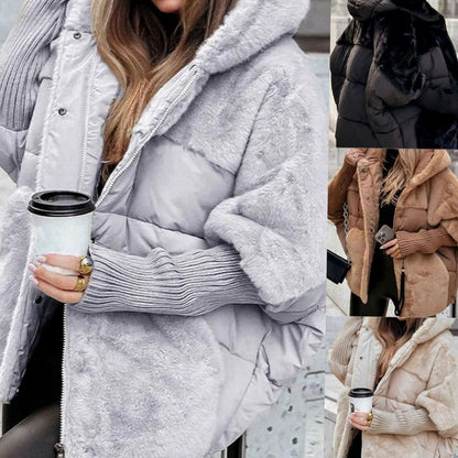 Chaqueta de invierno acolchada oversize para mujer con capucha y pelo sintético