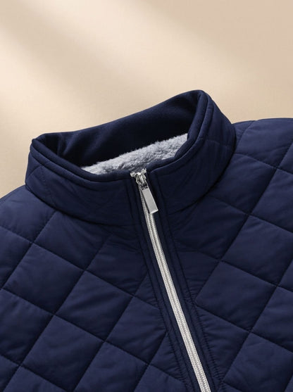 Chaqueta de invierno para hombre acolchada de rombos con forro polar y cremallera completa