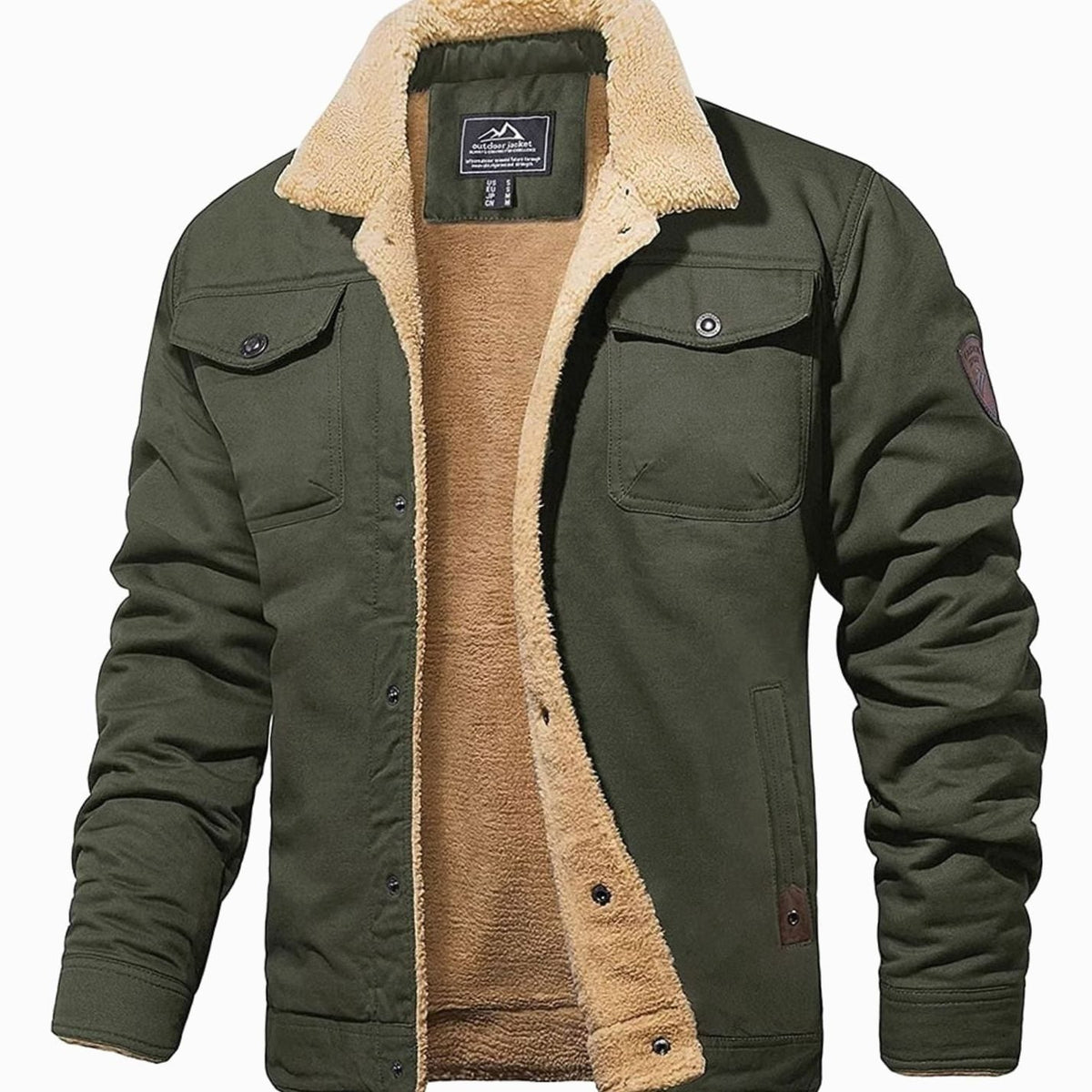 Chaqueta de invierno para hombre con forro de borreguito y cuello de felpa