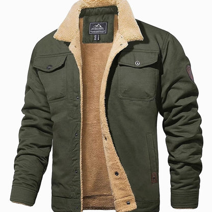 Chaqueta de invierno para hombre con forro de borreguito y cuello de felpa