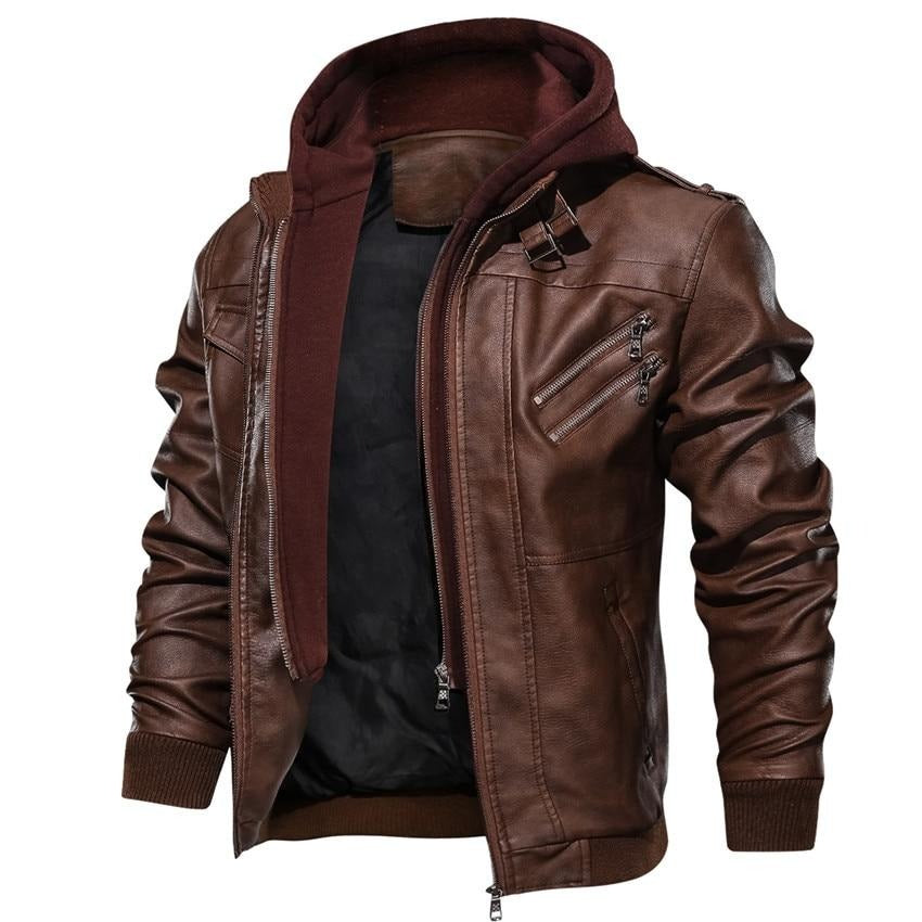 Chaqueta de Motocicleta de Cuero Sintético para Hombre