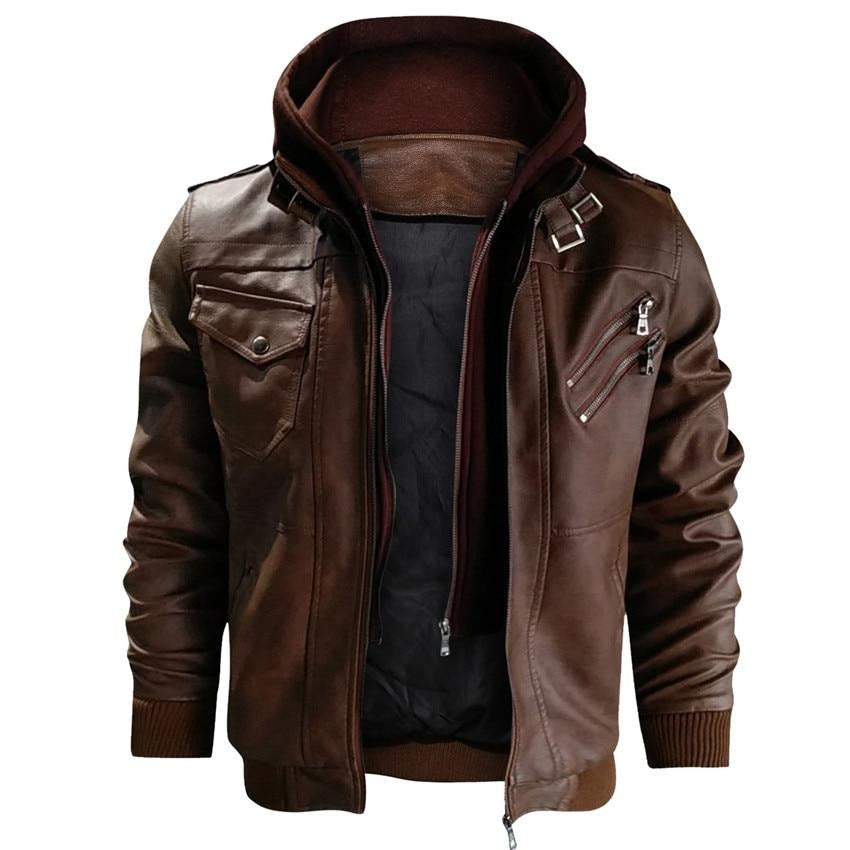 Chaqueta de Motocicleta de Cuero Sintético para Hombre