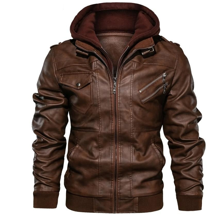Chaqueta de Motocicleta de Cuero Sintético para Hombre