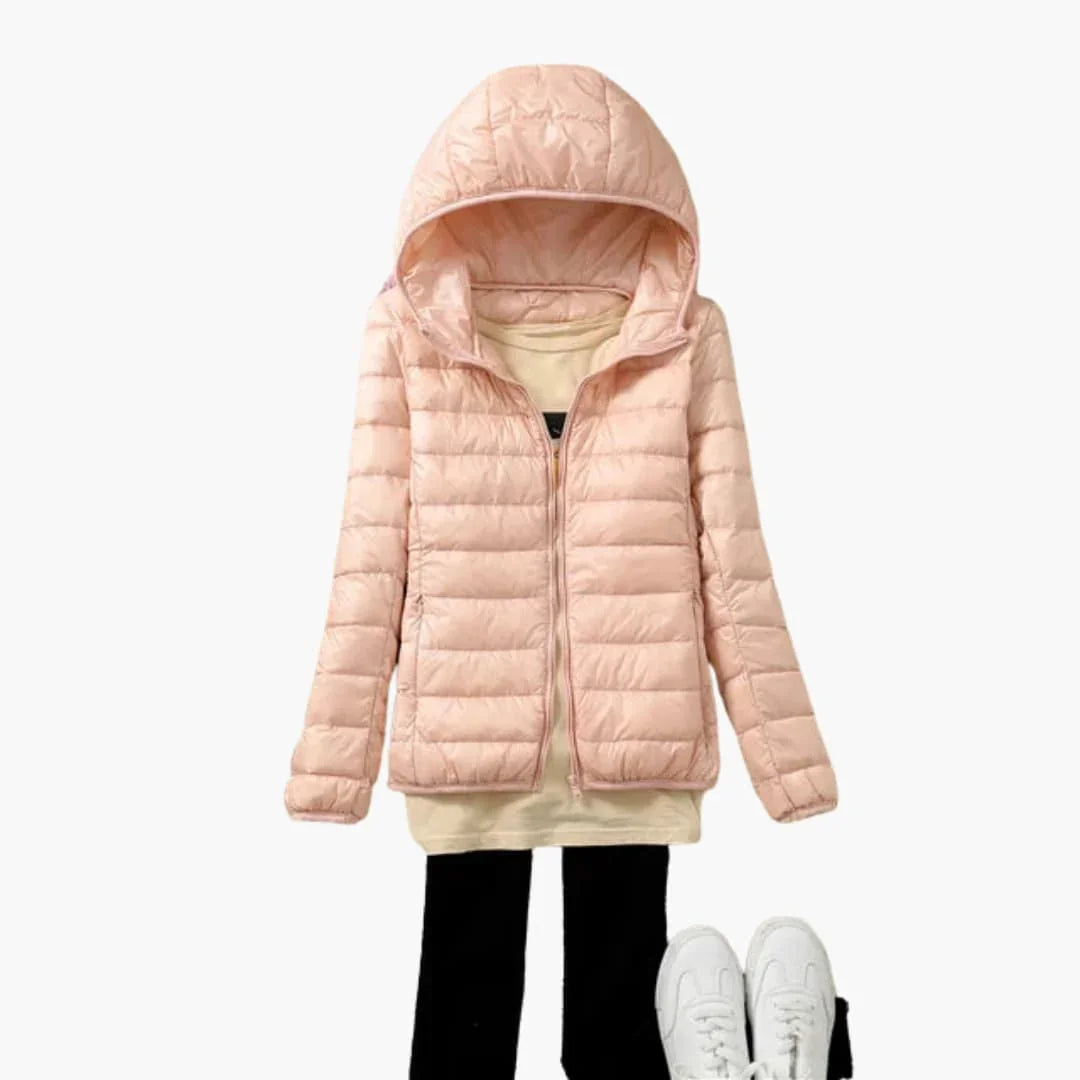 Chaqueta de plumón ultraligera con capucha para mujer