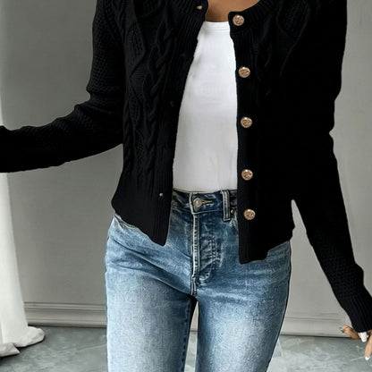 Chaqueta de punto corta para mujer con botones y ochos