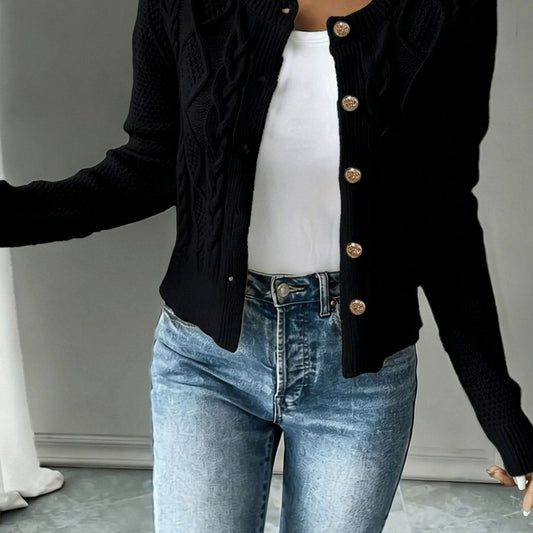 Chaqueta de punto corta para mujer con botones y ochos