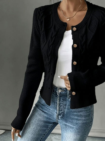 Chaqueta de punto corta para mujer con botones y ochos