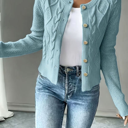 Chaqueta de punto corta para mujer con botones y ochos
