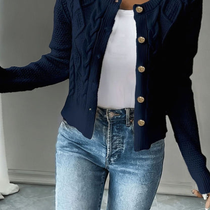 Chaqueta de punto corta para mujer con botones y ochos