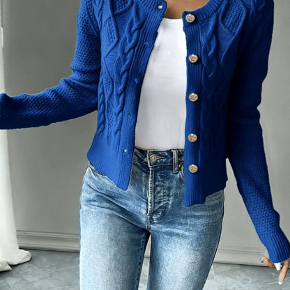 Chaqueta de punto corta para mujer con botones y ochos