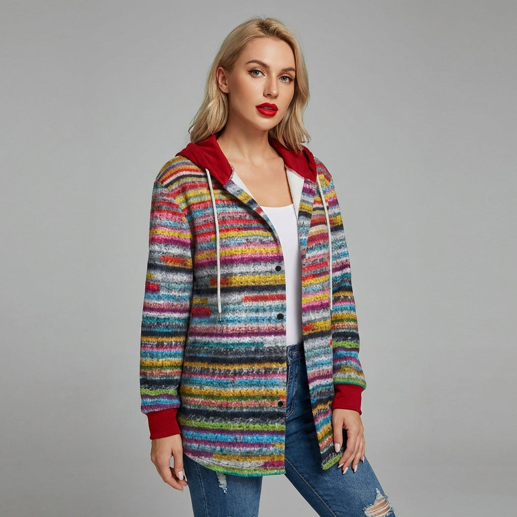 Chaqueta de punto multicolor con capucha
