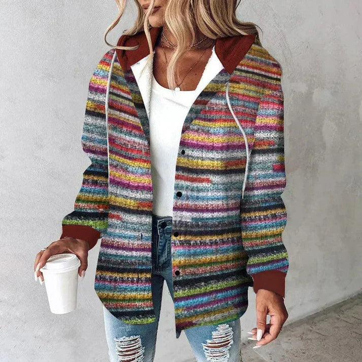 Chaqueta de punto multicolor con capucha