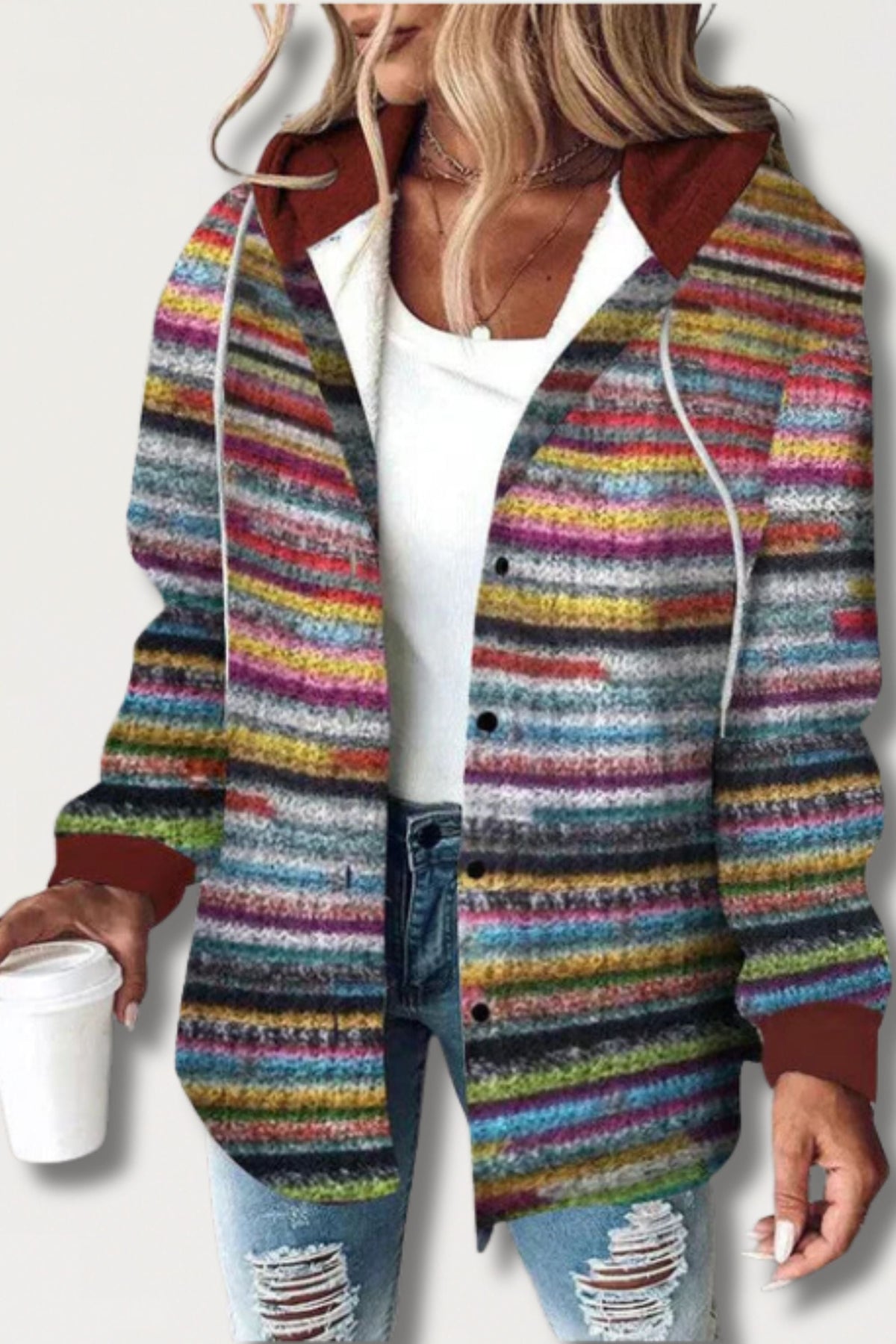 Chaqueta de punto multicolor con capucha