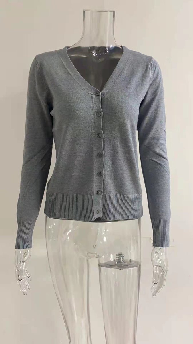Chaqueta de punto para mujer con cuello de pico, manga larga y botones frontales