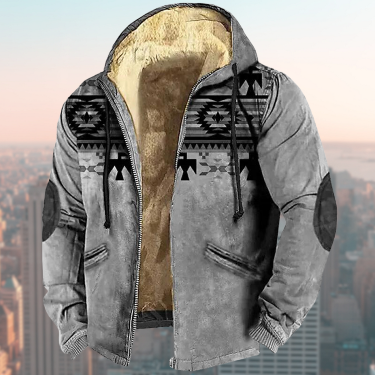 Chaqueta elegante con estampado indígena