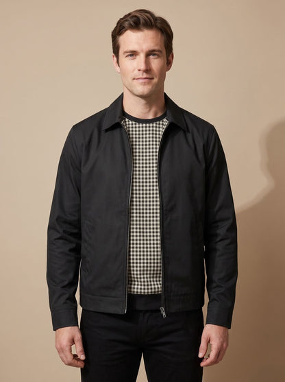 Chaqueta Harrington smart-casual para hombre con cremallera completa y forro de cuadros vichy