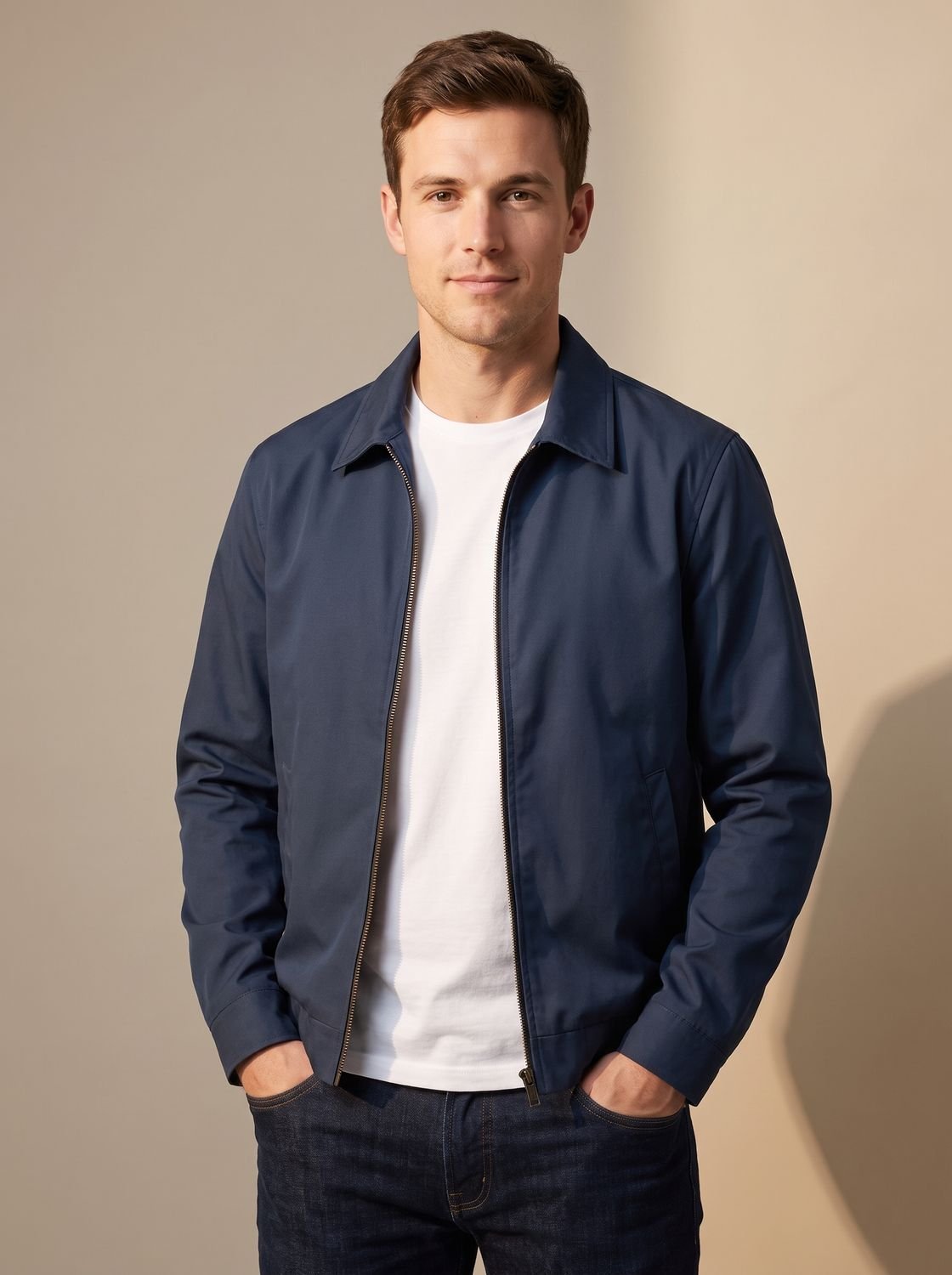Chaqueta Harrington smart-casual para hombre con cremallera completa y forro de cuadros vichy