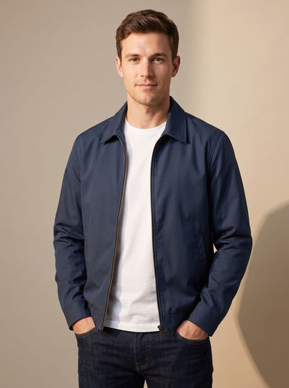 Chaqueta Harrington smart-casual para hombre con cremallera completa y forro de cuadros vichy