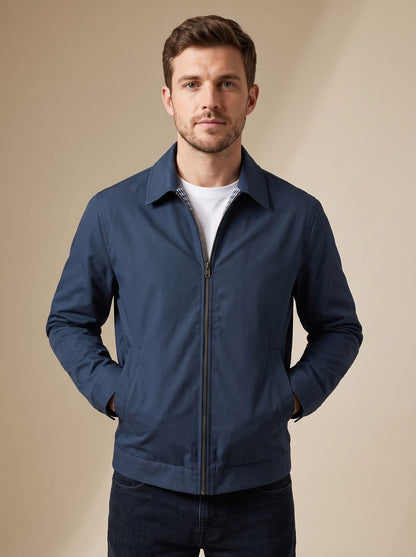Chaqueta Harrington smart-casual para hombre con cremallera completa y forro de cuadros vichy