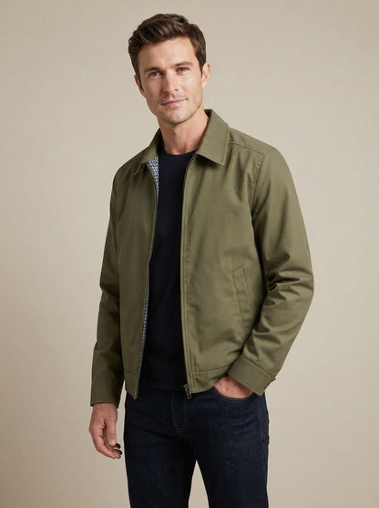 Chaqueta Harrington smart-casual para hombre con cremallera completa y forro de cuadros vichy