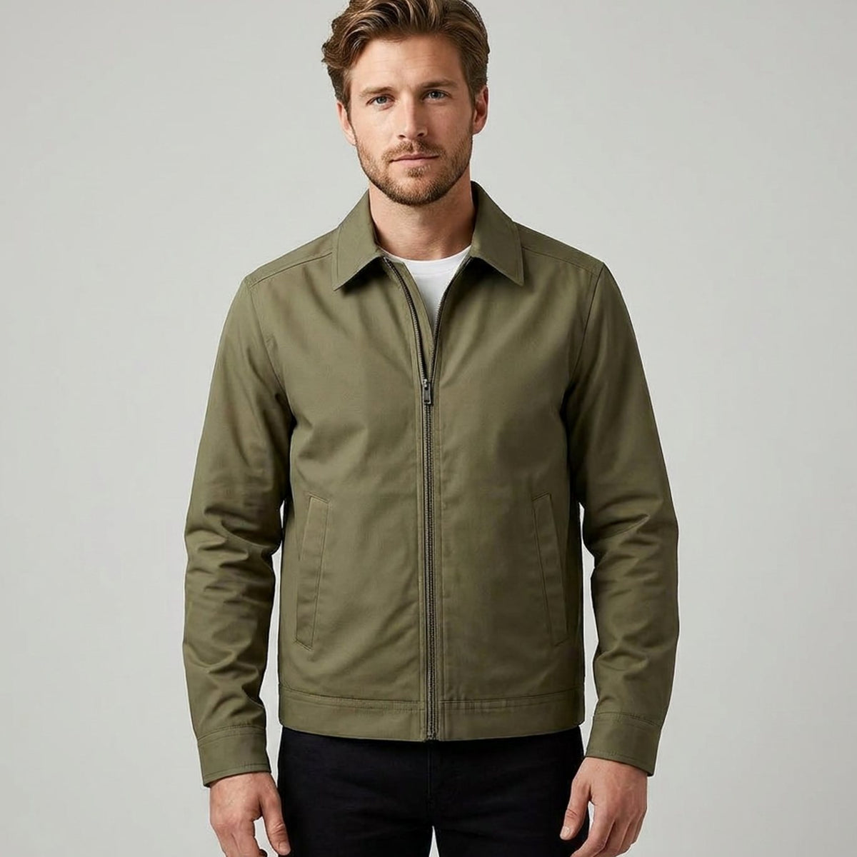 Chaqueta Harrington smart-casual para hombre con cremallera completa y forro de cuadros vichy