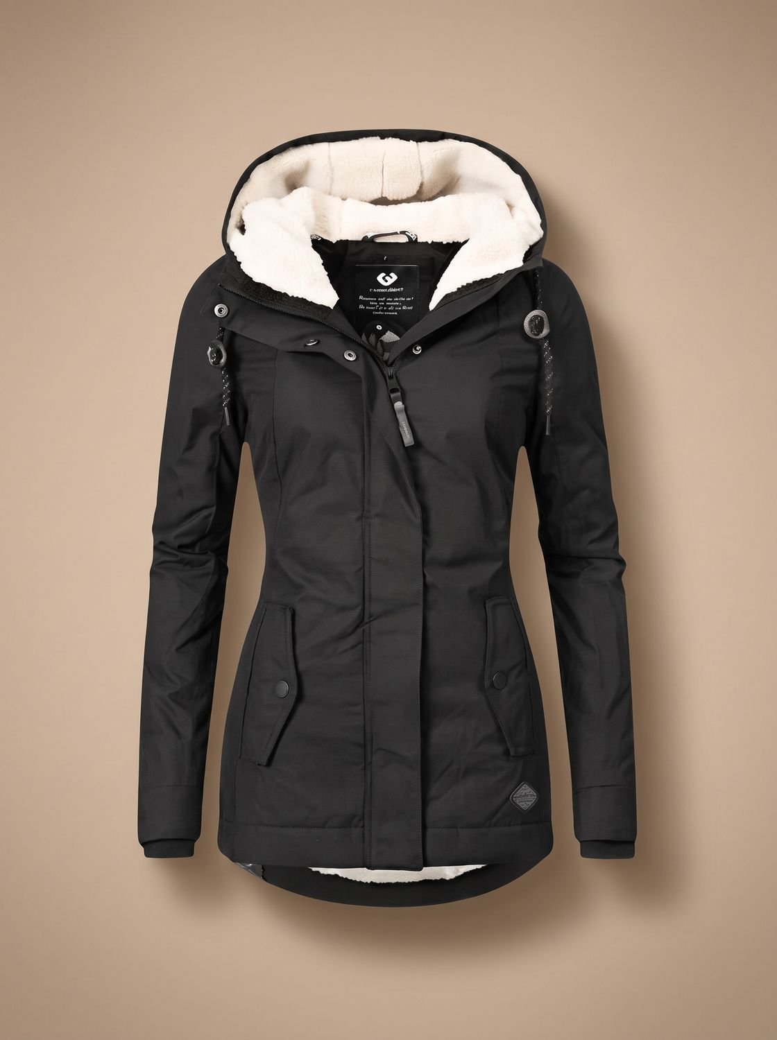 Chaqueta impermeable con capucha, cremallera y forro polar para mujer