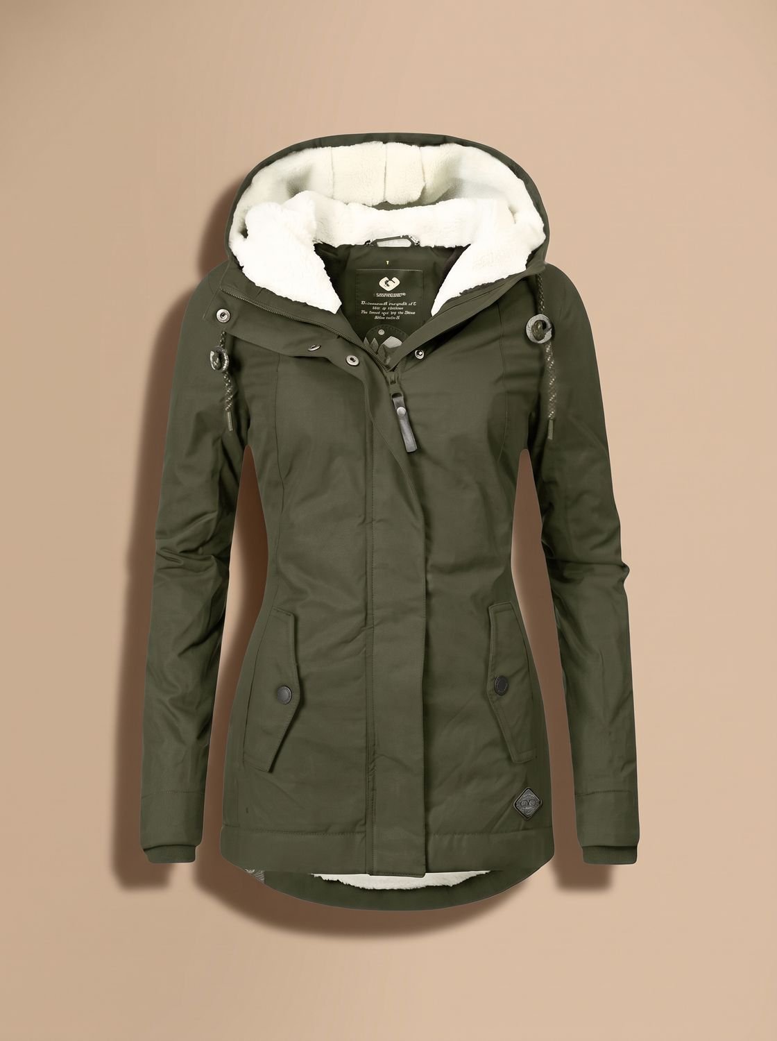 Chaqueta impermeable con capucha, cremallera y forro polar para mujer