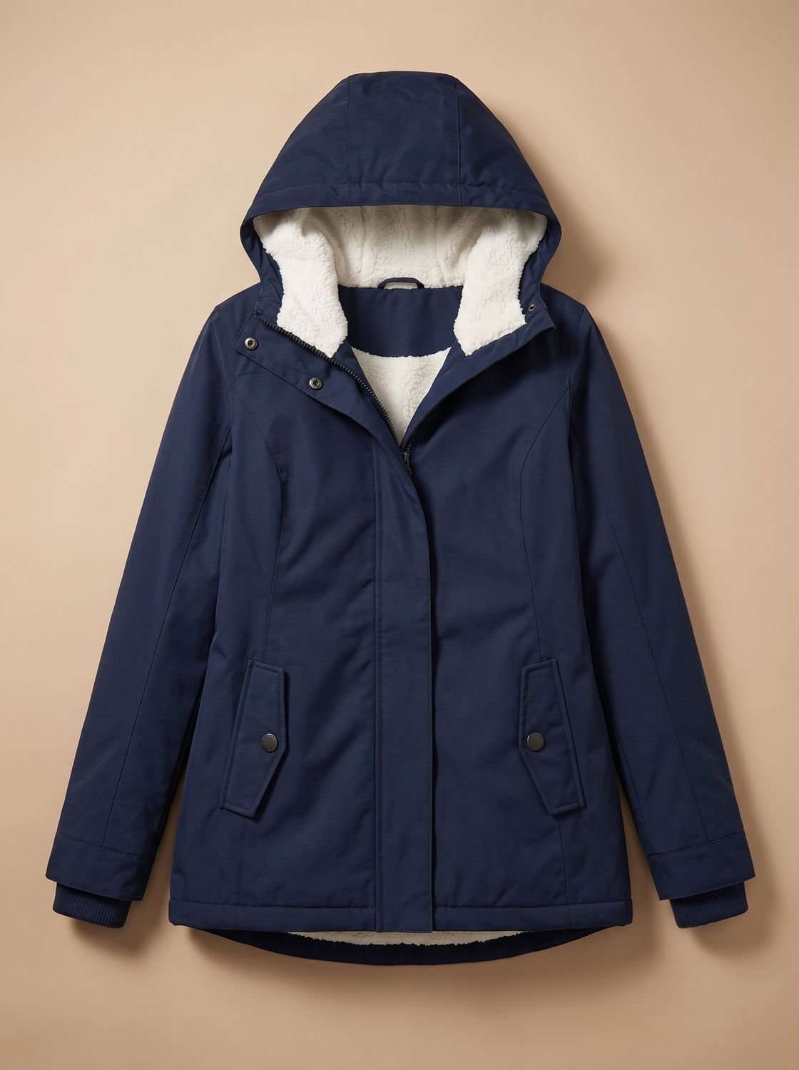 Chaqueta impermeable con capucha, cremallera y forro polar para mujer