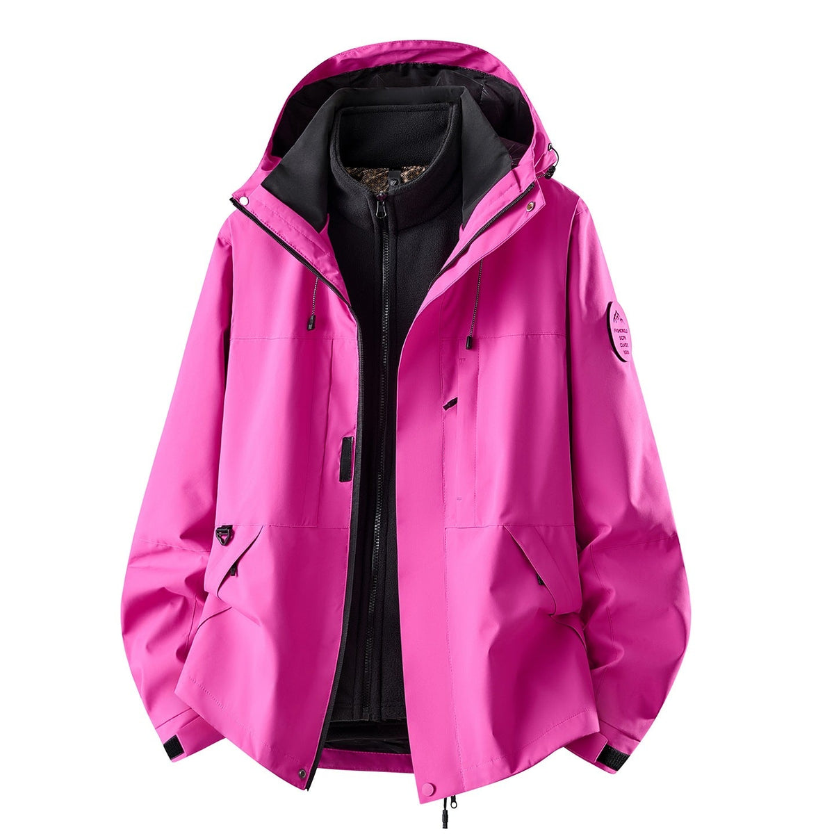 Chaqueta impermeable de exterior 3 en 1 para mujer con forro polar interior desmontable y bolsillos
