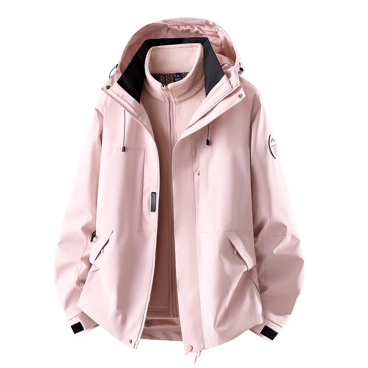 Chaqueta impermeable de exterior 3 en 1 para mujer con forro polar interior desmontable y bolsillos