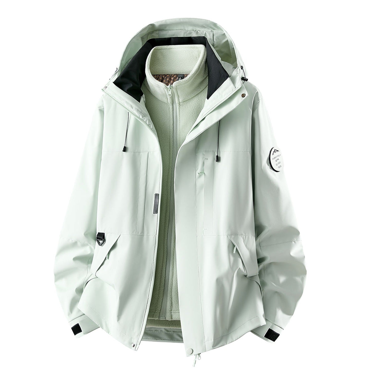 Chaqueta impermeable de exterior 3 en 1 para mujer con forro polar interior desmontable y bolsillos