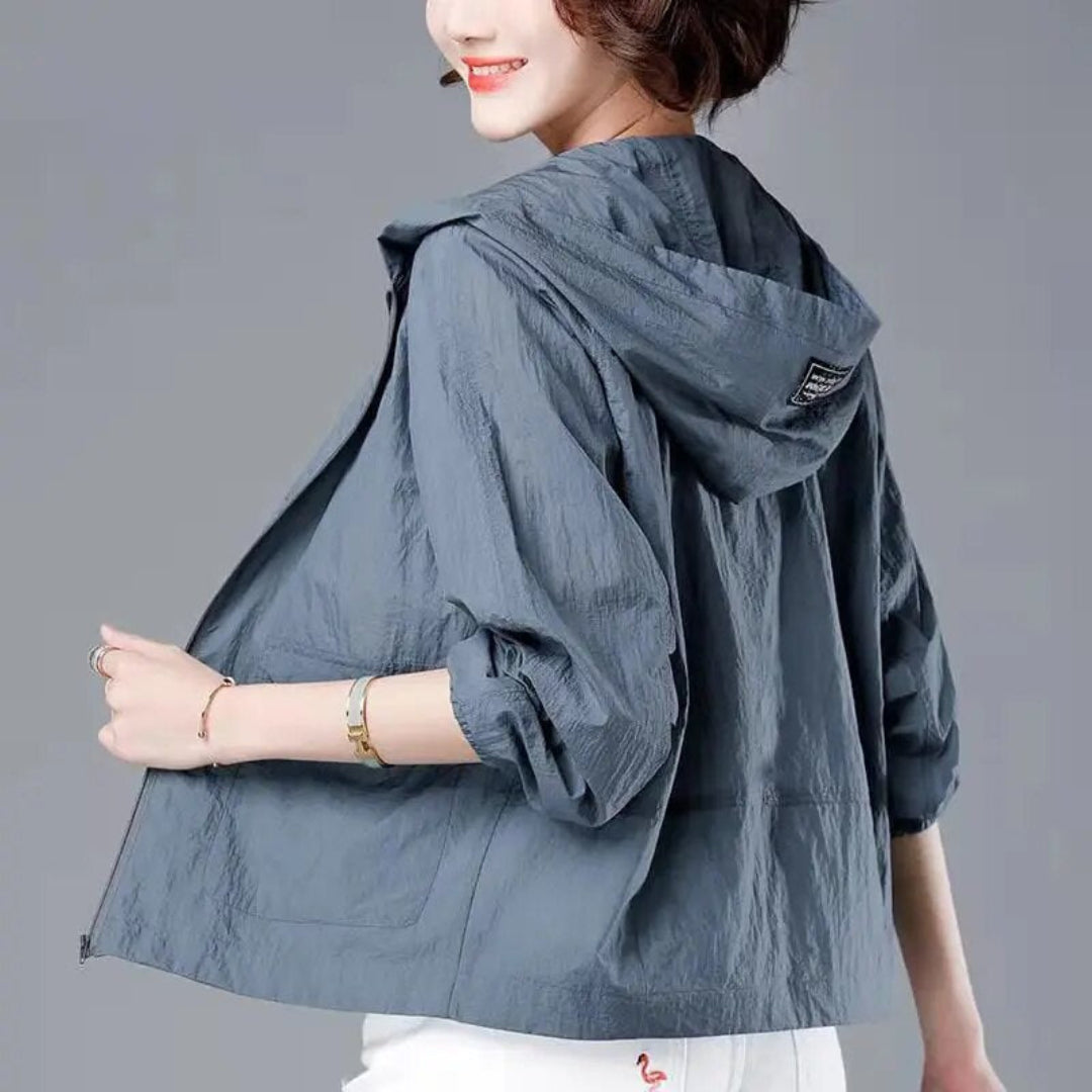 Chaqueta impermeable informal para mujer con capucha