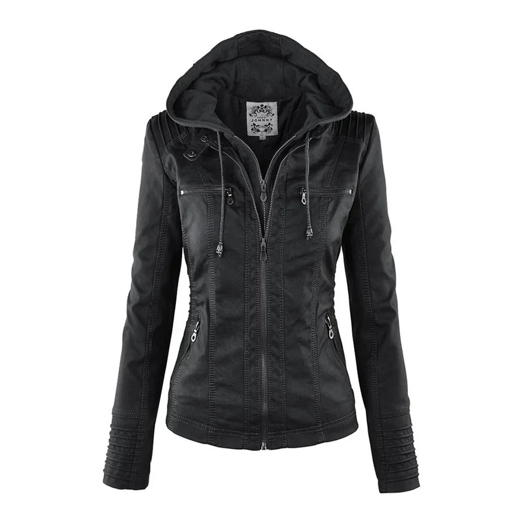 Chaqueta motera para mujer con capucha