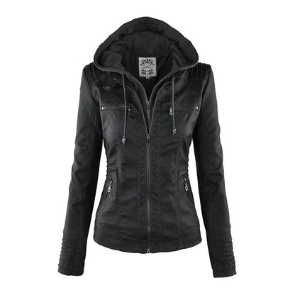 Chaqueta motera para mujer con capucha
