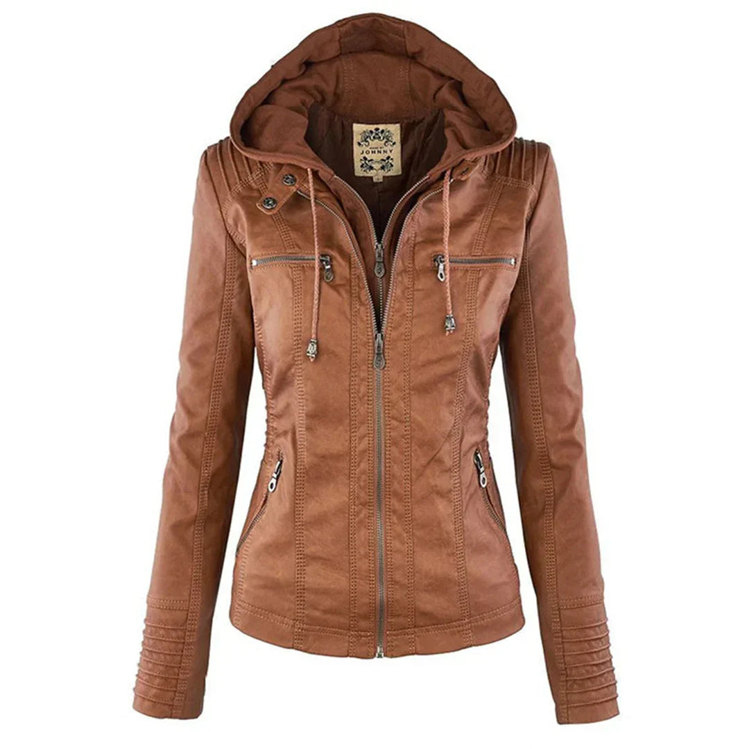 Chaqueta motera para mujer con capucha