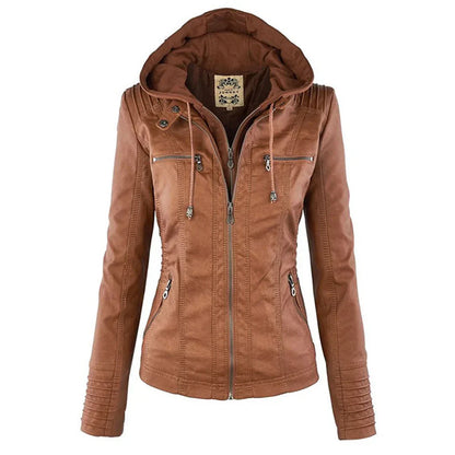 Chaqueta motera para mujer con capucha