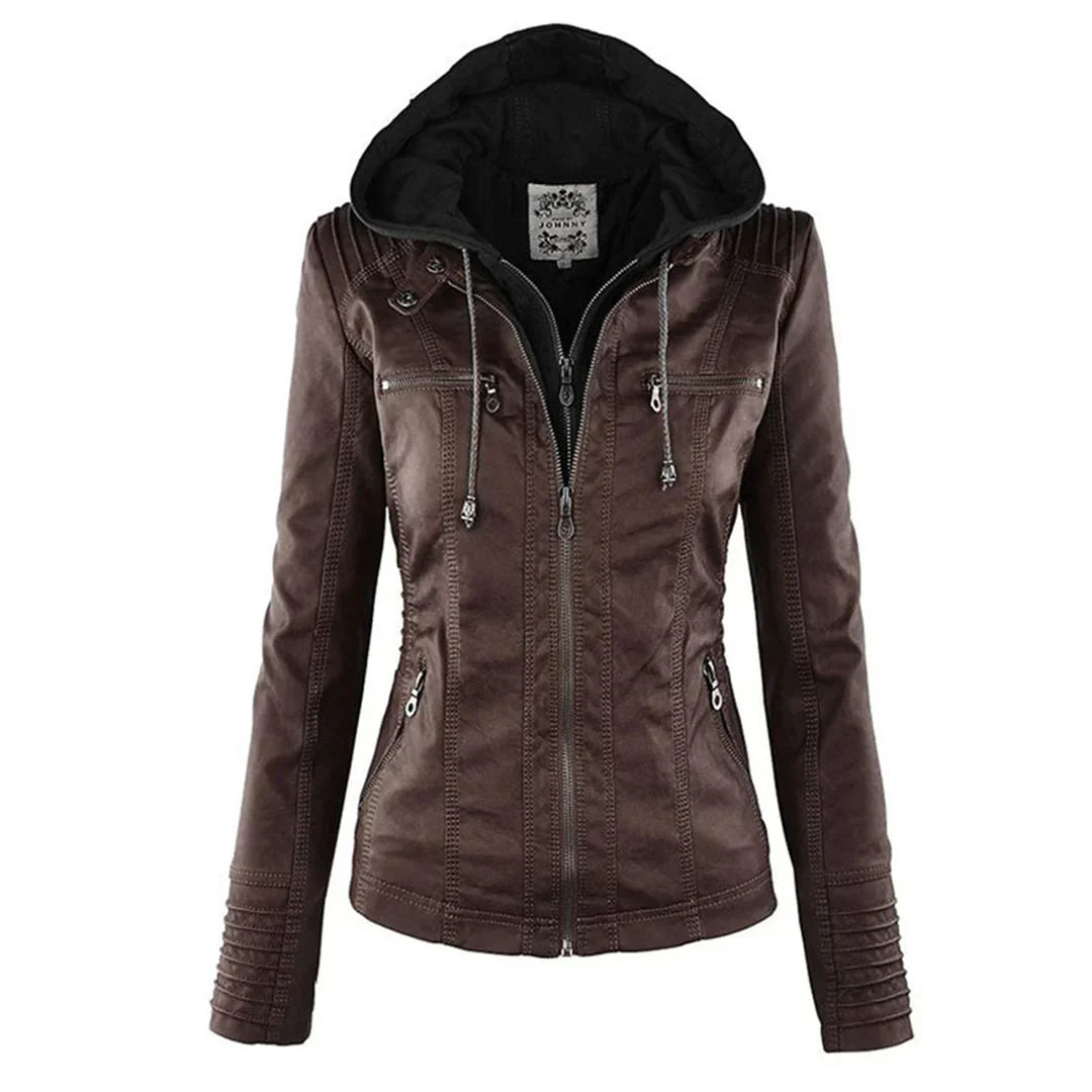 Chaqueta motera para mujer con capucha