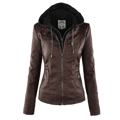 Chaqueta motera para mujer con capucha
