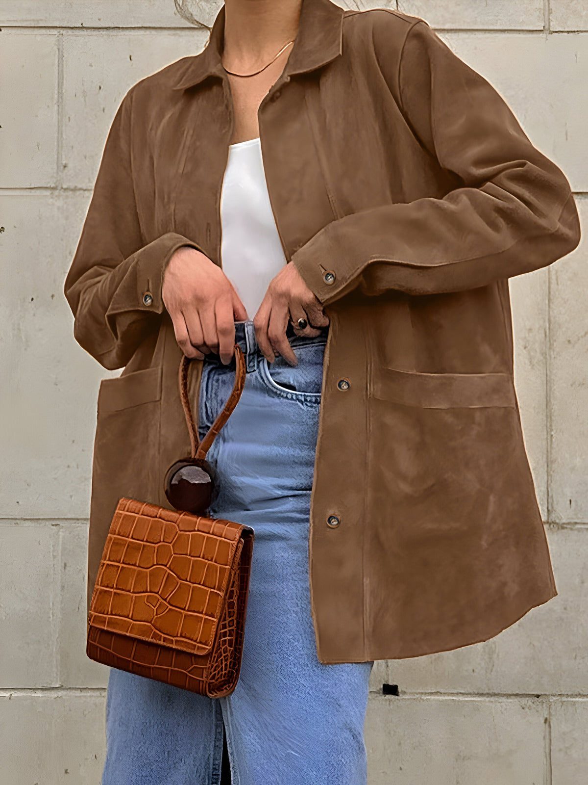 Chaqueta oversize de tendencia estilo ante para mujer