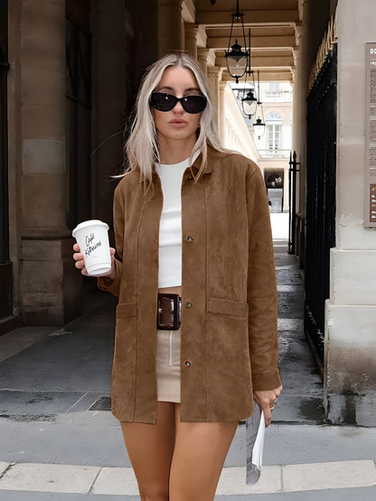 Chaqueta oversize de tendencia estilo ante para mujer