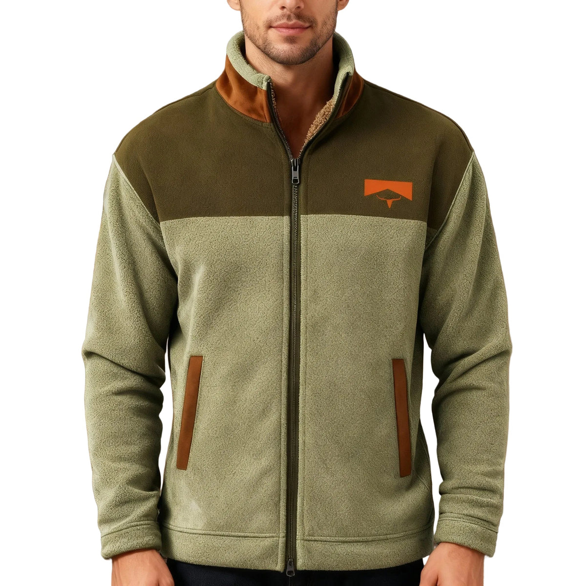 Chaqueta polar casual para hombre con cremallera y cuello vuelto
