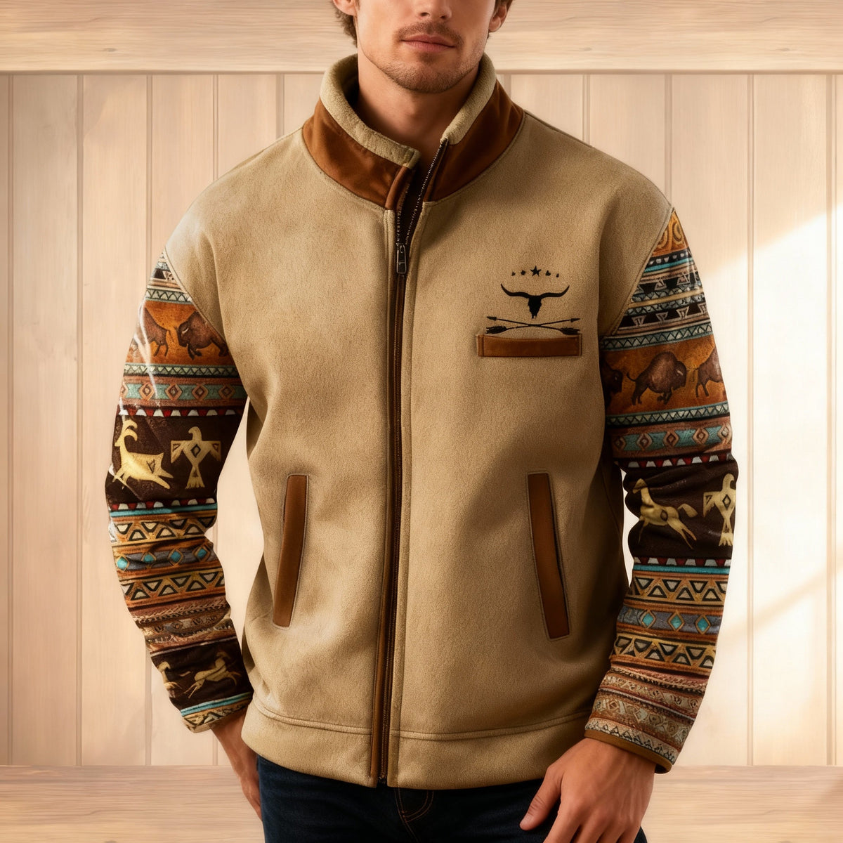 Chaqueta polar casual para hombre con cremallera y cuello vuelto