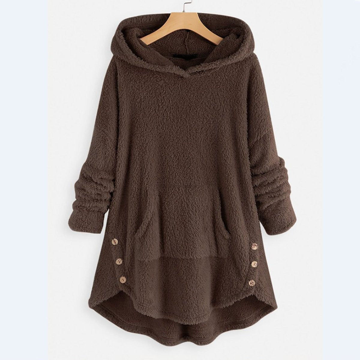 Chaqueta polar de felpa para mujer con capucha, cremallera y bolsillo con diseño de gato