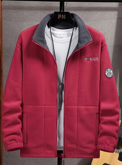 Chaqueta polar outdoor clásica para hombre con cremallera completa y cuello alto