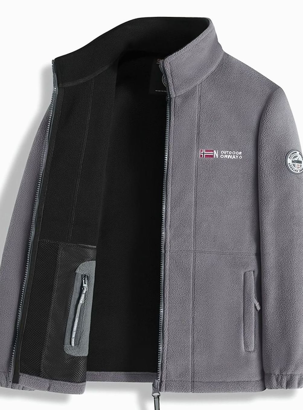 Chaqueta polar outdoor clásica para hombre con cremallera completa y cuello alto