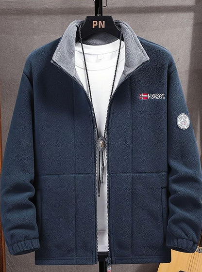 Chaqueta polar outdoor clásica para hombre con cremallera completa y cuello alto