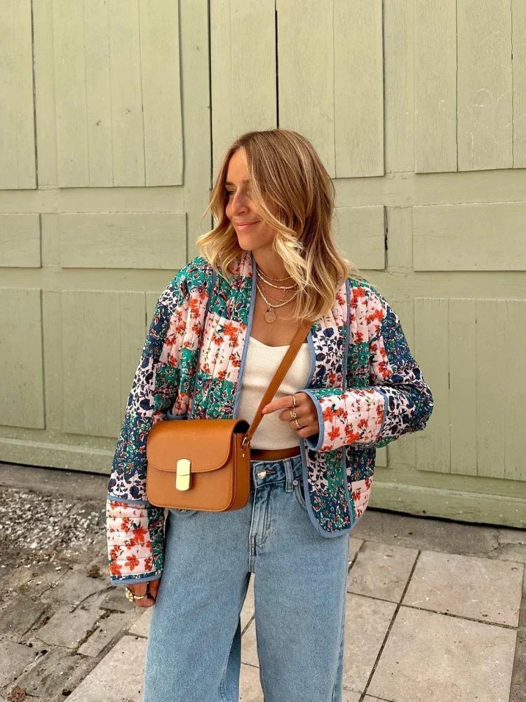 Chaqueta reversible de retazos para mujer