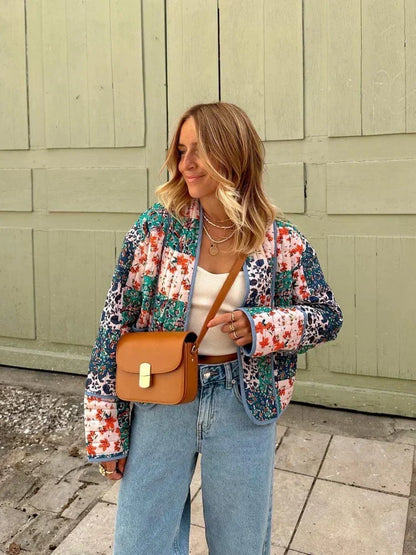 Chaqueta reversible de retazos para mujer